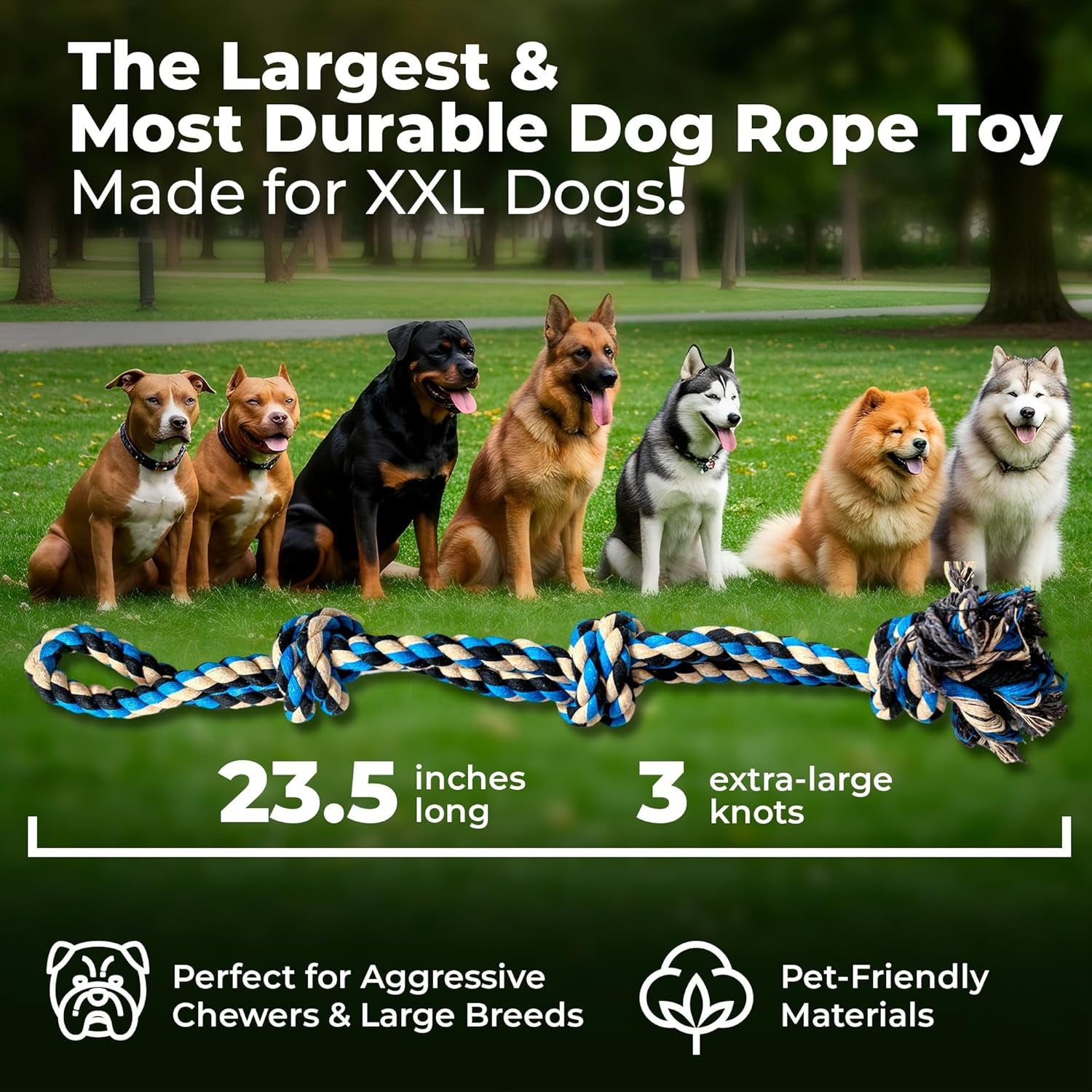 Large Dog Rope Toy for Aggressive Chewers - 23.5" Giant Dog Tug of War Toy for Large Breeds - Durable Big Pull Rope for Teething Puppies and Heavy Duty Chewers