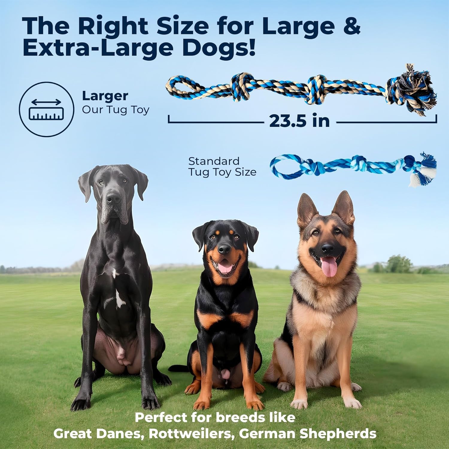 Large Dog Rope Toy for Aggressive Chewers - 23.5" Giant Dog Tug of War Toy for Large Breeds - Durable Big Pull Rope for Teething Puppies and Heavy Duty Chewers