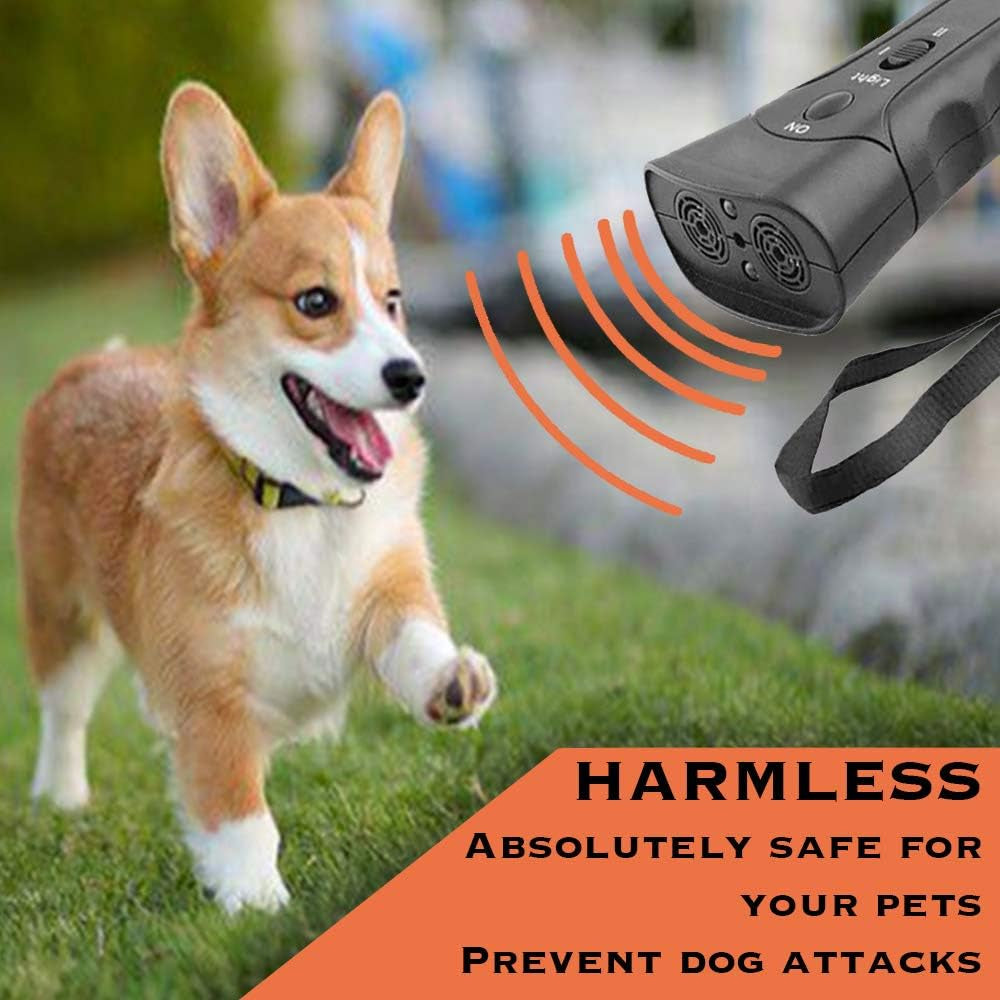 Ultrasonic anti Barking Control Device Pet Trainer Handheld Dog Bark Control Training Multi-Functions Silent Commands with LED Flashlight and Strap for Pet Indoors and Outdoors
