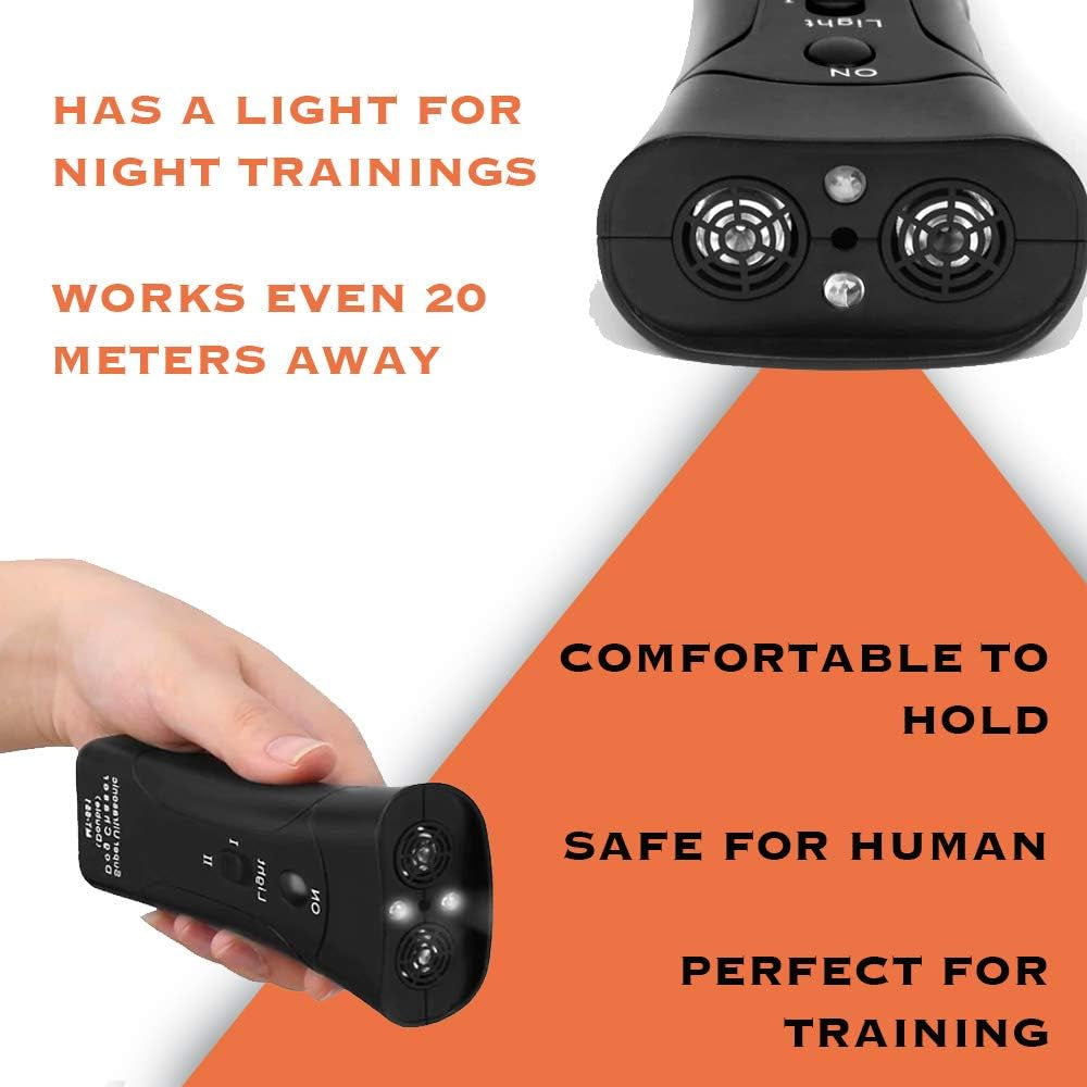 Ultrasonic anti Barking Control Device Pet Trainer Handheld Dog Bark Control Training Multi-Functions Silent Commands with LED Flashlight and Strap for Pet Indoors and Outdoors